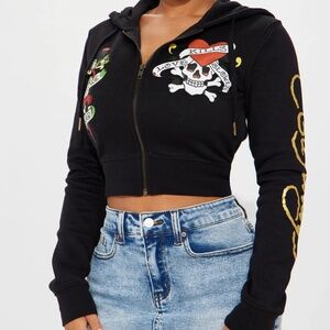 Ed Hardy Black Crop Hoodie